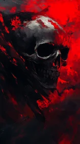 Menacing skull emerges from crimson inferno of swirling shadows