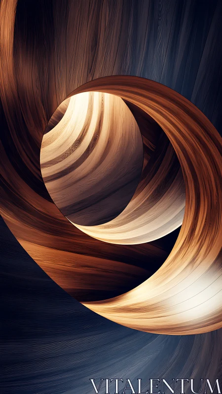 Parametric wooden vortex torus with graded luminance fields.
