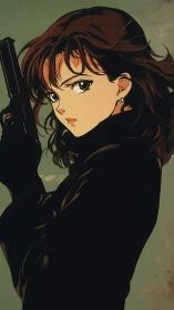 Anime gunfighter holds pistol in moody side profile.