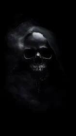 Midnight reaper skull emerging from shrouded black void.