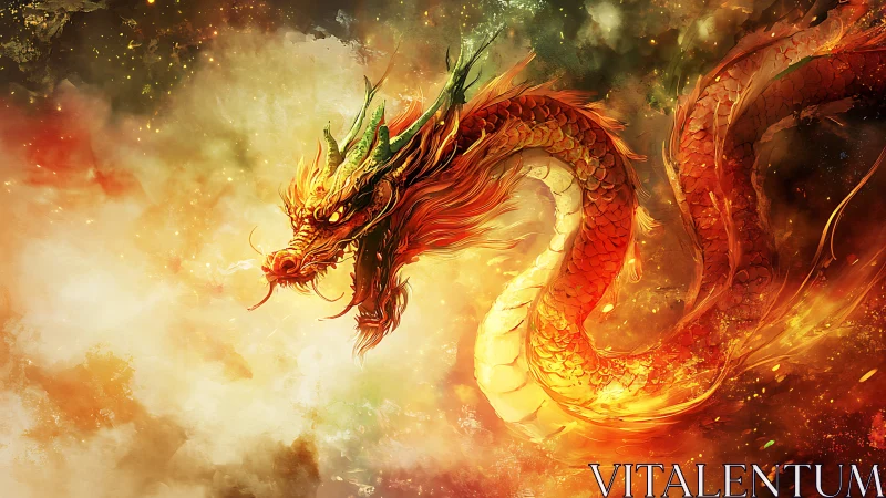 Infernal serpentine dragon coiling through blazing nebulae.