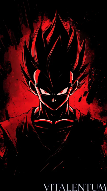 High-contrast anime warrior rendered in red-black silhouette form