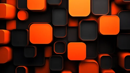 Vibrant 3D Abstract Orange and Black Rounded Squares Pattern.