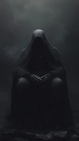 Digital painting of hooded dark figure in cinematic chiaroscuro.