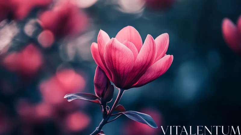 Pink Magnolia Bloom Glowing in Stillness.