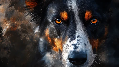 Molten-eyed shepherd emerges from swirling painted dusk