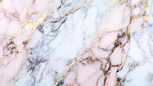 Pink and white marble surface with gilded vein network pattern.
