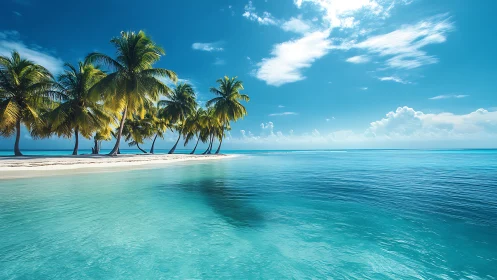 Tropical Island Paradise with Palm Trees and Turquoise Waters.