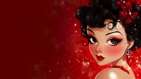 Stylized pin‑up portrait renders retro glamour in vivid red