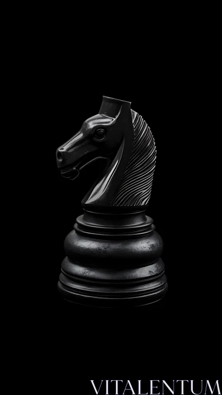 Black knight chess piece rendered with dramatic lighting
