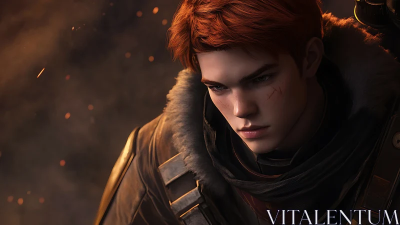 Cinematic warrior portrait in dramatic three-quarter close-up.