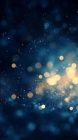 Defocused bokeh particle field in deep blue luminous space.