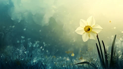 Daffodil Dawn: Golden Bloom in Misty Meadow