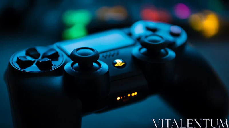 Gaming Controller with Neon Lighting in Dark Environment.