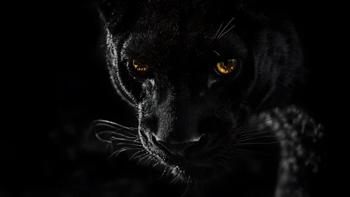 Black Leopard with Amber Eyes in Dark Studio Lighting