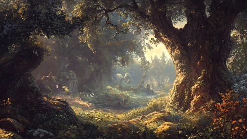 Mystical cavern bathed in golden light discovers ancient wonders.