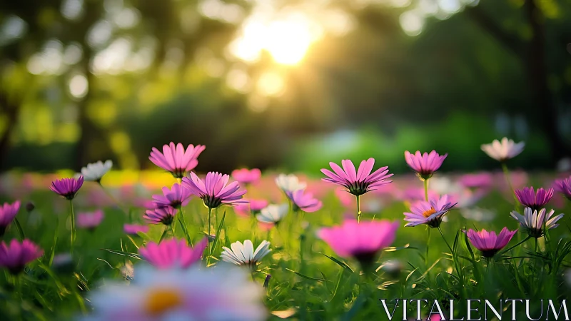 Garden flowers in soft focus with selective depth of field photography.