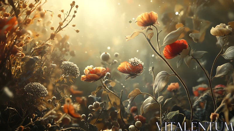 Golden Hour Wildflower Garden with Bokeh Light.