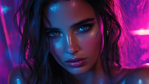 Neon glow portrait with dreamy cyber night energy.