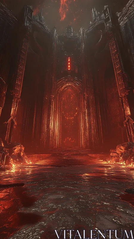 Massive infernal gate inside towering molten fortress.