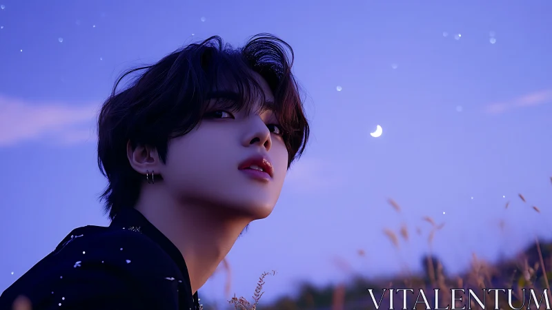 Soft twilight portrait welcomes the crescent moon and stars