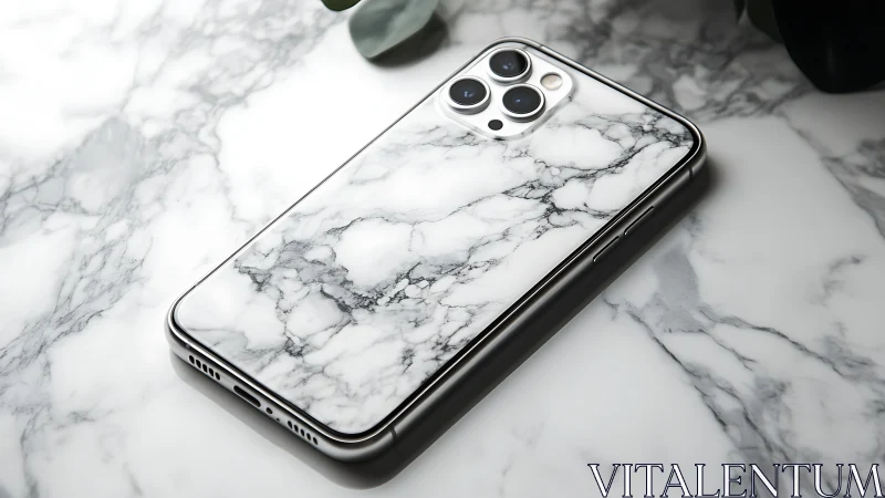 Sleek marble phone rests calmly on a matching smooth surface