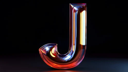 Glossy 3D Letter J Render with Neon Lighting on Dark Background.