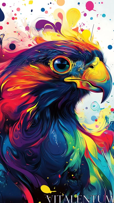 Chromatic raptor portrait in fluid vector pigment turbulence