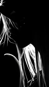 Silhouetted profile with high contrast linear highlights.