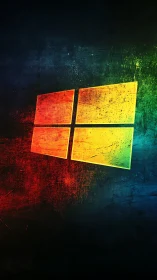 Glowing rainbow window logo against a textured night sky.