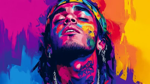 Color-drenched portrait lingers between calm and electric joy