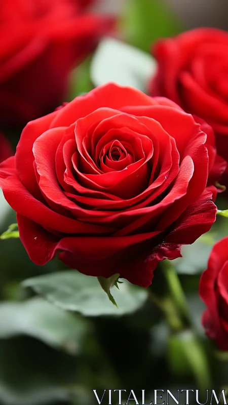 Vibrant Red Rose in Bloom with Soft Green Foliage Background