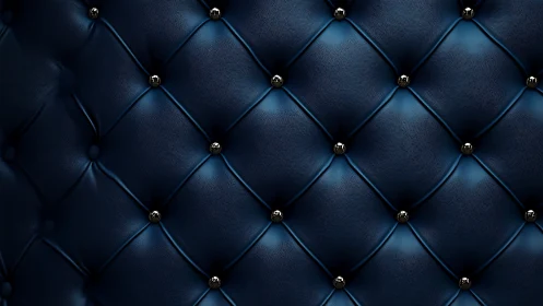 Deep navy tufted leather upholstery with metallic studs.