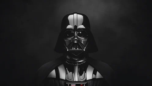 Black armored helmet and chest plate are centered in frame