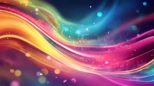 Shimmering waves of color drift softly through a dreamy sky