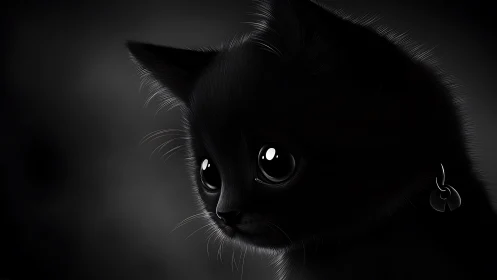 Black Cat Portrait with Luminous Eyes in Chiaroscuro Study