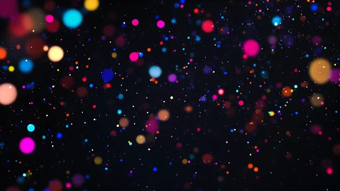 Colorful glowing confetti lights sparkle across dark space