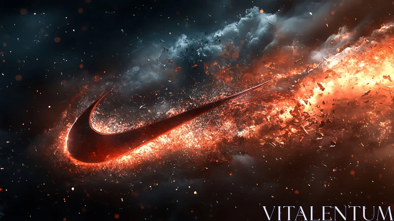 Blazing swoosh comet slicing through storm-lit cosmos.