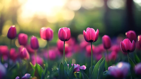 Pink Tulips in Golden Hour: Depth-Focused Floral Composition.
