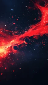 Blazing red game controller streaks through a starry dark sky