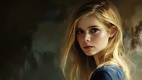 Digital painting portrait with luminous chiaroscuro detailing.