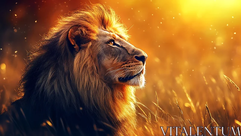 Majestic lion rendered in warm backlit photoreal style