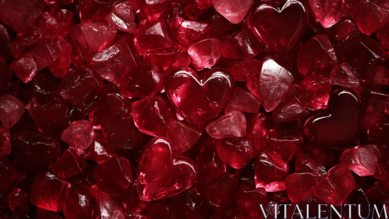 Crimson Cascade: Transparent Hearts Spill Through Glowing Depths.
