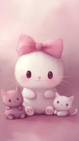 Pastel Whisker Gang: Pink Bow Kitty & Kitten Crew.