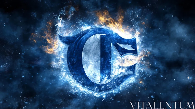 Blazing ice emblem erupts in cosmic blue fire halo.