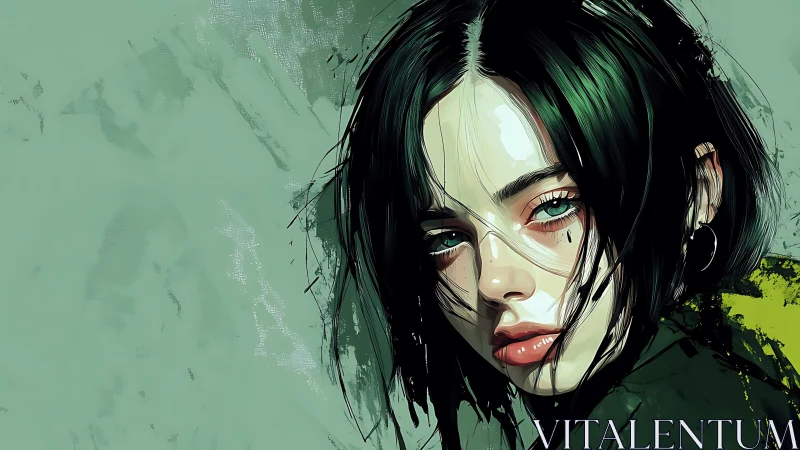 Digital portrait of young woman with short dark hair.