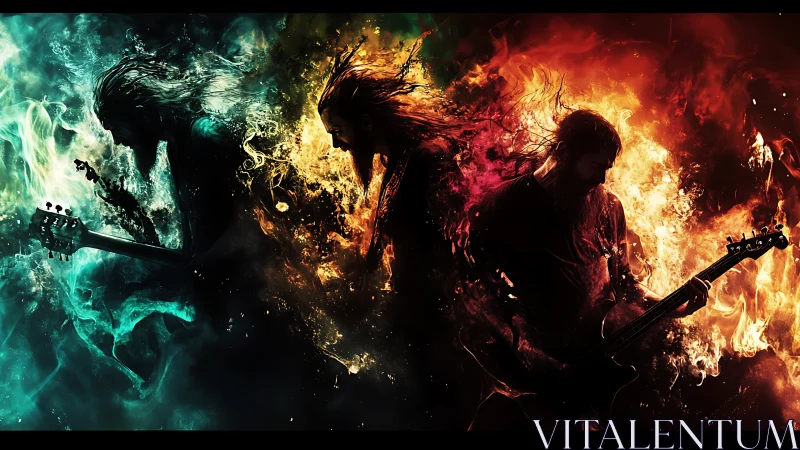 Guitarists ignite elemental storms in a blazing cosmic riff