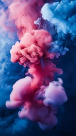 Colored ink clouds mix and diffuse in a blue fluid medium