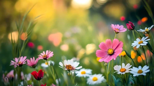 Vibrant Wildflower Garden with Pink and White Blooms