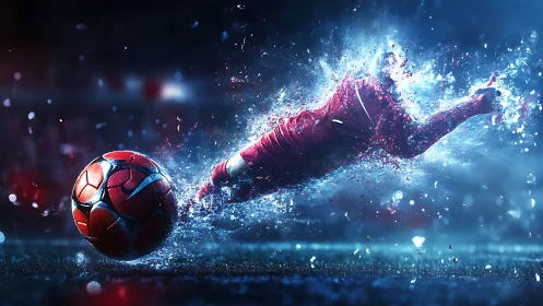 Explosive soccer tackle sends water-splashed energy across field